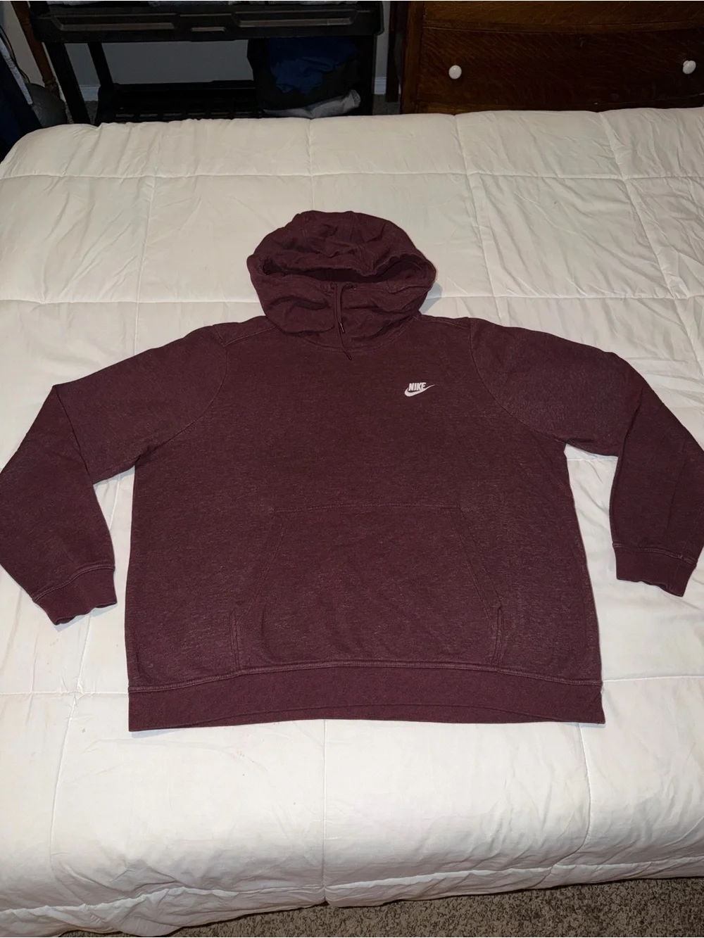 Nike Men’s Burgundy Pullover Hoodie with Small White Swoosh